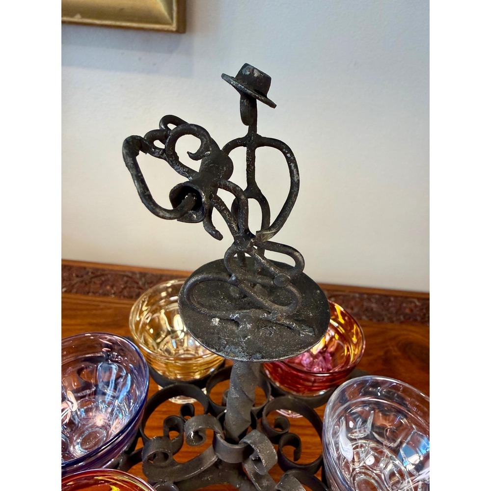 Vintage Cordial Glass Set • Dancing Couple Bar Caddy with 6 Colorful Glasses - Picture 5 of 17